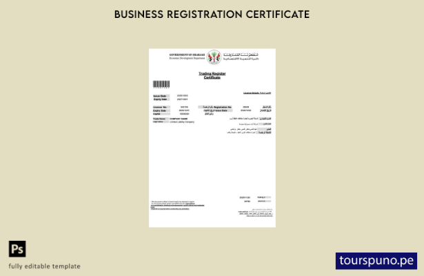 listo para imprimir Certificado de licencia comercial de EAU Sharjah Plantilla e
